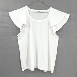 Chico's Flutter Sleeve Top Double Layered Sleeve White Tee‎ White Women's Size 3